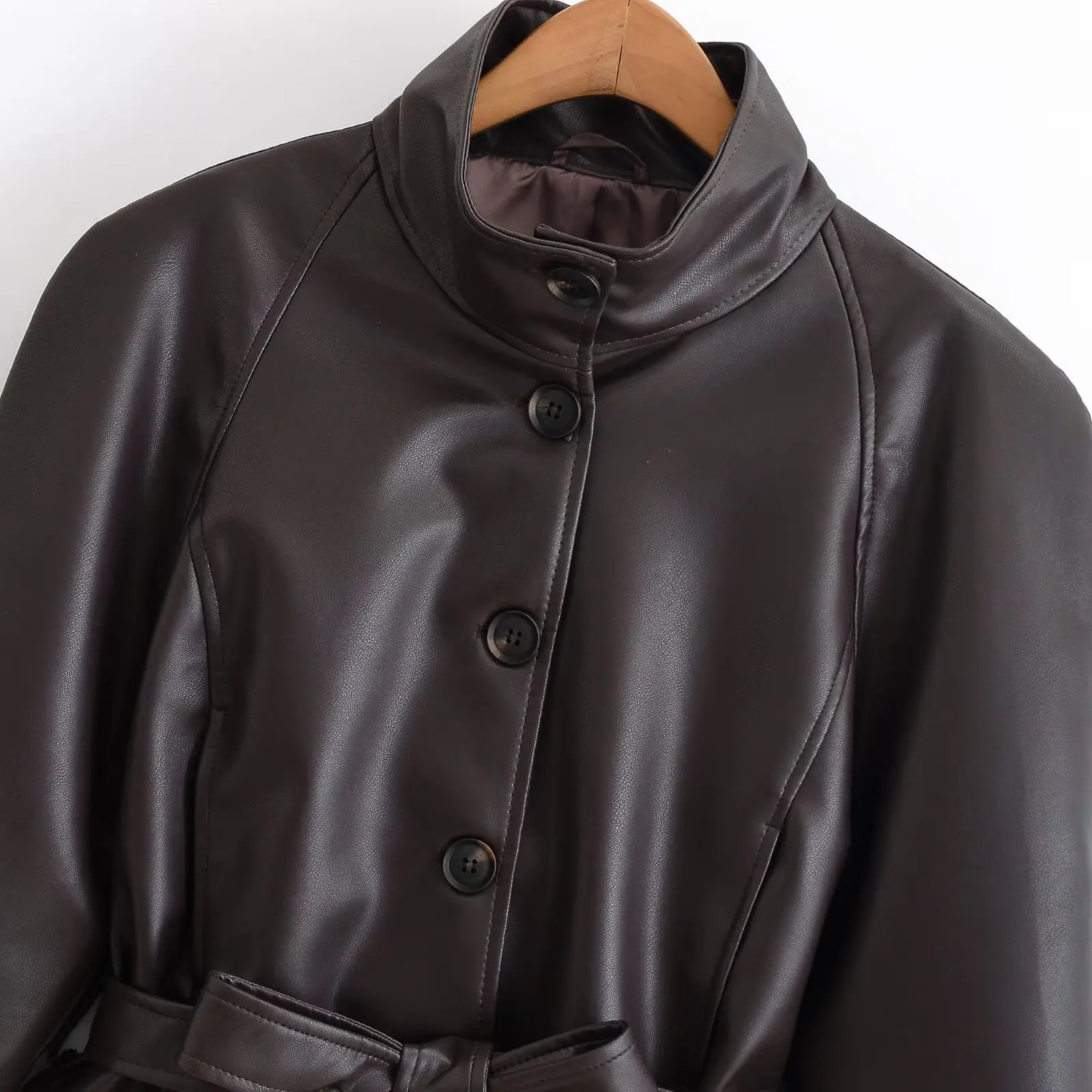 KONDALA Vintage PU Elegante Damenjacke Mode 2026 Herbst Lässig Modern Schick Einreihig mit Gürtel Streetwear Oberbekleidung – Detail 9