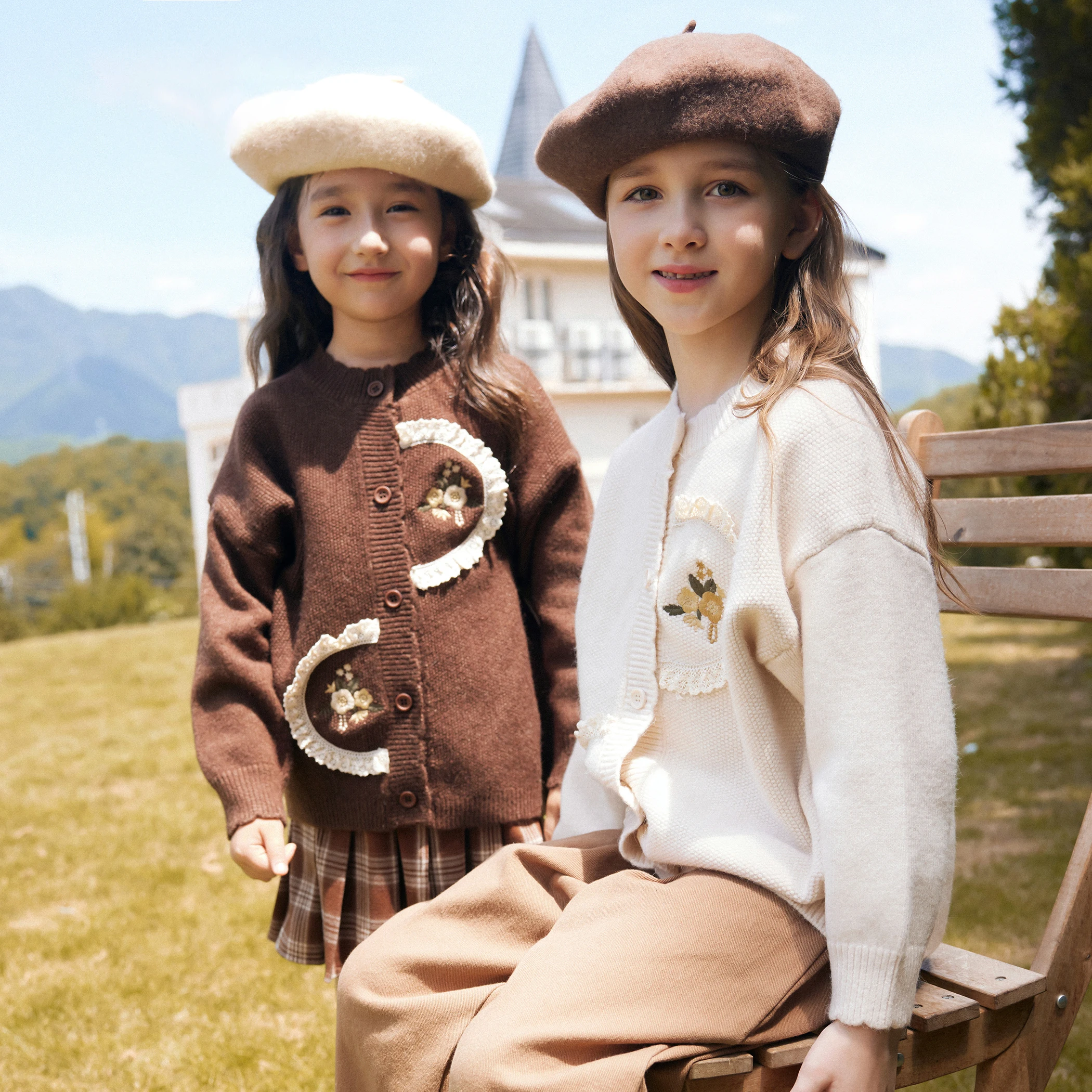 

Kids Cardigan Age 3-11Y Baby Girl Casual Daily Spring&Autumn Floral Knitwear Tween Girl Vintage Outfit Child Japan Style Knitted