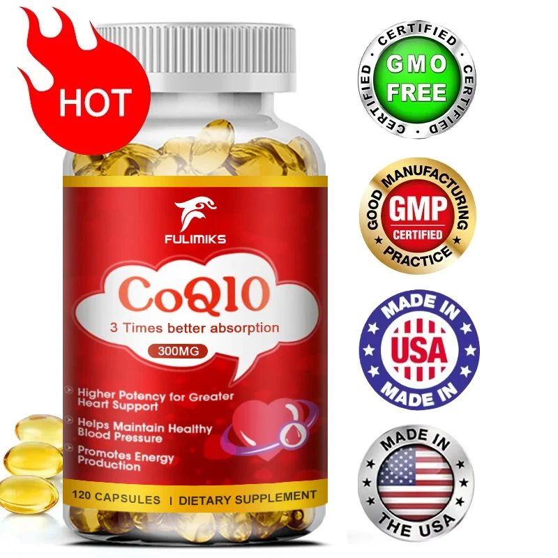 

Fulimiks 300mg COQ10 Coenzyme Q10 Capsules Promotes Cardiovascular Low Blood Sugar Level Health Heart Provides Energy Vitamins
