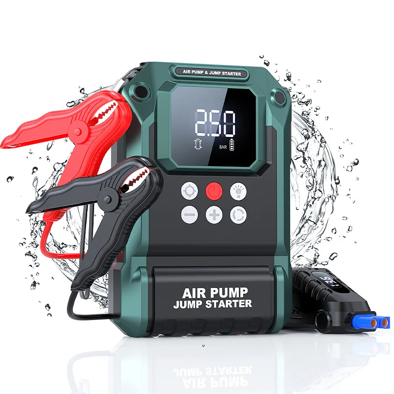 Car & Truck Emergency Jump Starter with 1200A Peak Current LED Light Quick Inflator & Air Pump Integrated