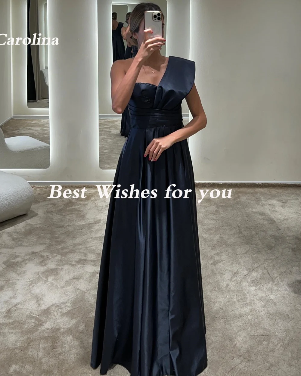 Carolina One-Shoulder Sky Blue Evening Dresses Women A-Line Satin Sleeveless Pleated Wedding Guest Elegant Formal Party Gowns