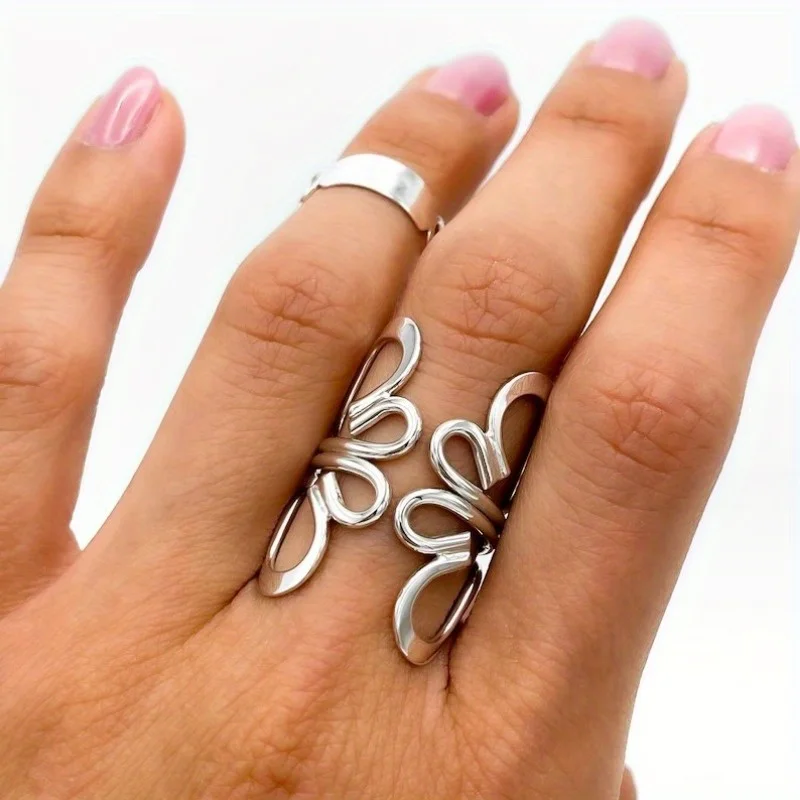 Minimalist Trendy Silvery Plated Flower Shape Adjustable Open Rings Vintage Metal Rings for Women Jewelry Party Accessories Gift