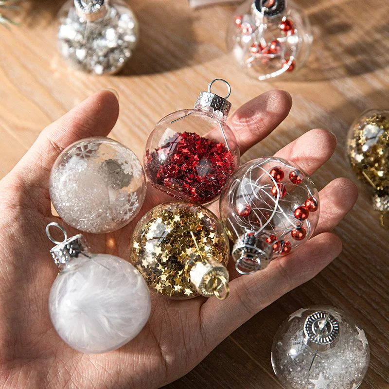 

6Pcs Christmas Balls Christmas Tree Hangings Transparent Snowflake Glass Glossy Xmas Balls Christmas Decor Sequins Hanging Balls
