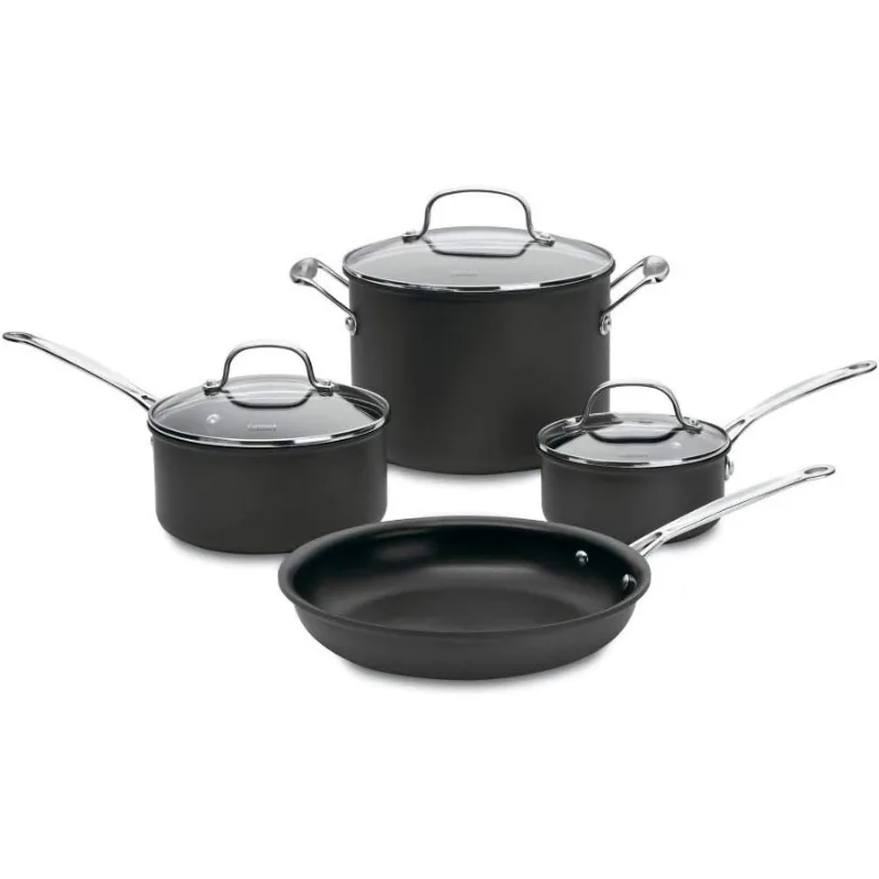 Cuisinart 66-7P1 Chef's Classic Nonstick Hard-Anodized 7-Piece Cookware Set, Black