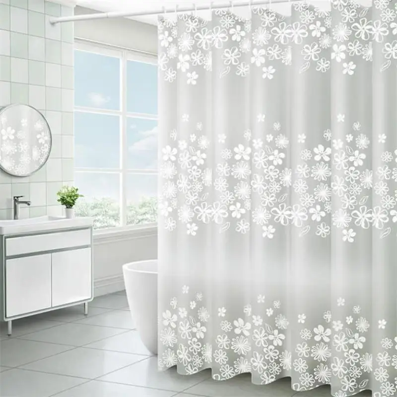 Bathroom Waterproof PEVA Shower Curtain Set With Hooks Bathtub White Flower Vine Mildew Proof Curtains Translucent Bath Screen