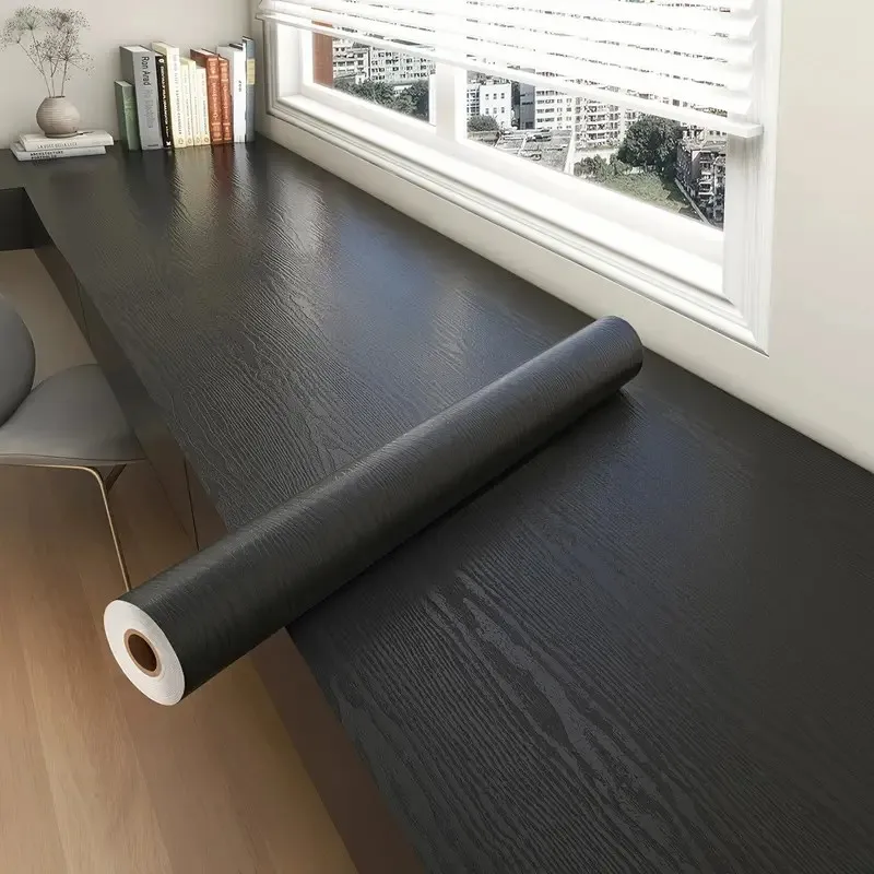 1 لفة من ورق جدران من الفينيل المصنوع من الخشب الأسود من Normcore، ورق اتصال ذاتي اللصق مقاوم للماء، غرفة المعيشة، المطبخ، أثاث الحائط المنزلي والمهجع