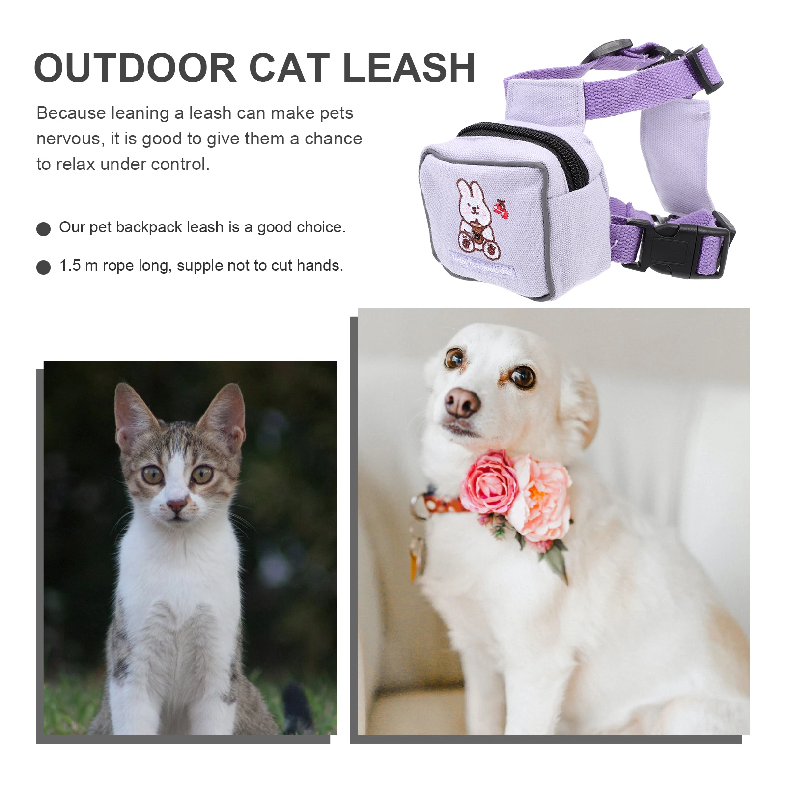

Pet Backpack Leash Harness for Dogs Cats Small Medium Size Adjustable Long Outdoor Walking Training Dog Carrying Supplies Pet