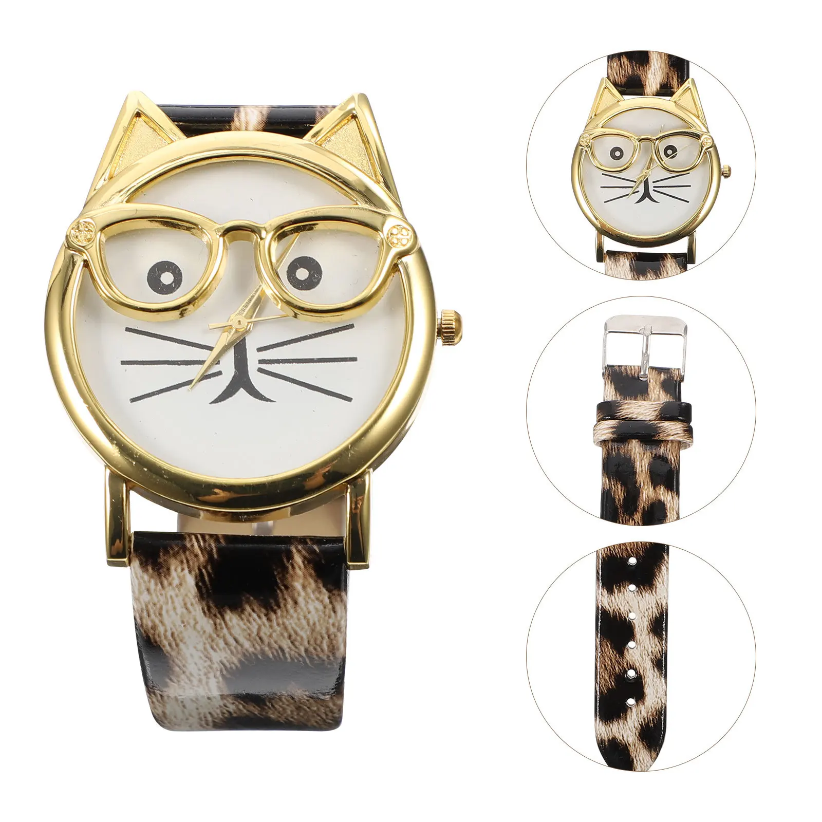 Orologio da polso per bambini alla moda, design con barba di gatto, cinturino in PU, movimento al quarzo, orologio da polso per bambini, da indossare ogni giorno