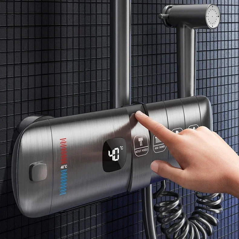 Set Pancuran kamar mandi Digital, keran kamar mandi toilet, sistem Piano panas dingin, keran kamar mandi tembaga kepala pancuran 12 inci