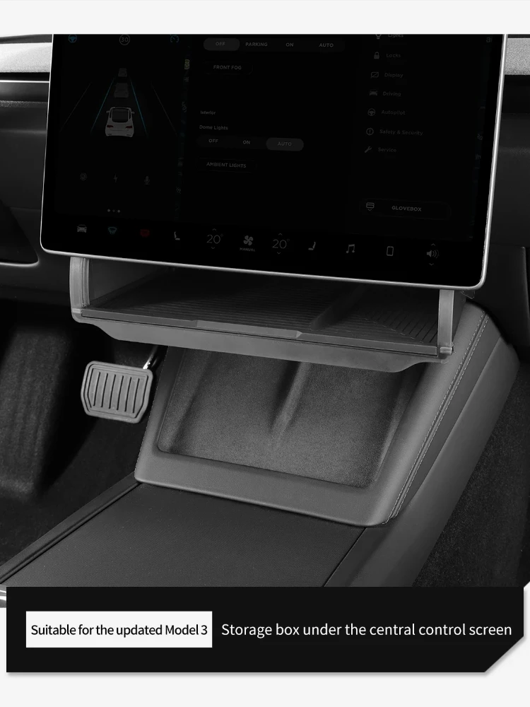 Schowek pod ekran do Tesli Model Y Juniper 2025 Model 3 Highland 2024, ukryty organizer w konsoli środkowej za ekranem — zdjęcie 2