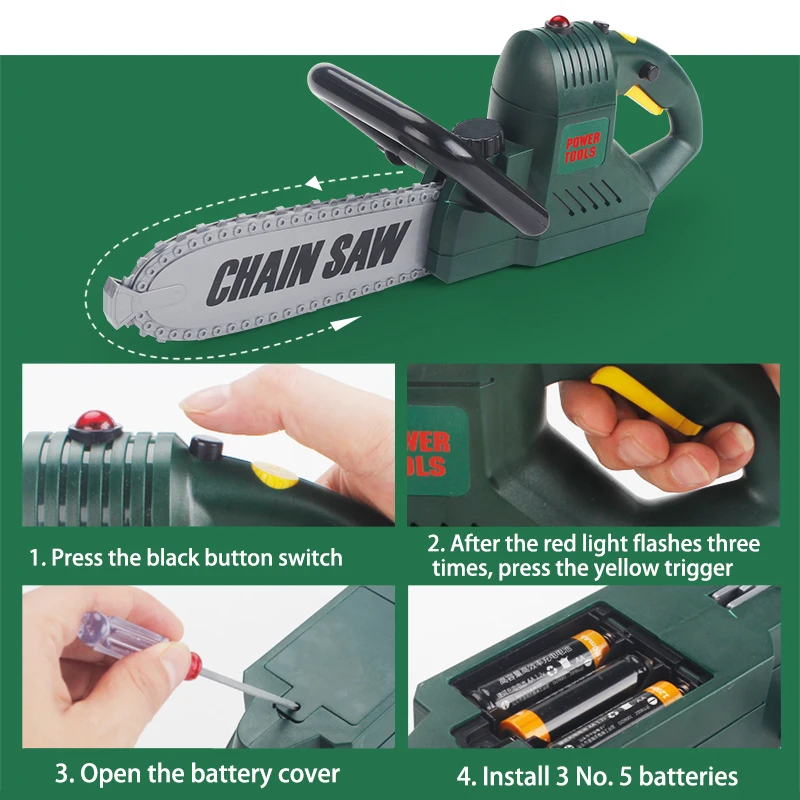 Juguetes de motosierra para niños, casa de juego, simulación de broma, herramientas de motosierra, reparación de cadena giratoria, juego de sonido de simulación, regalo de cumpleaños