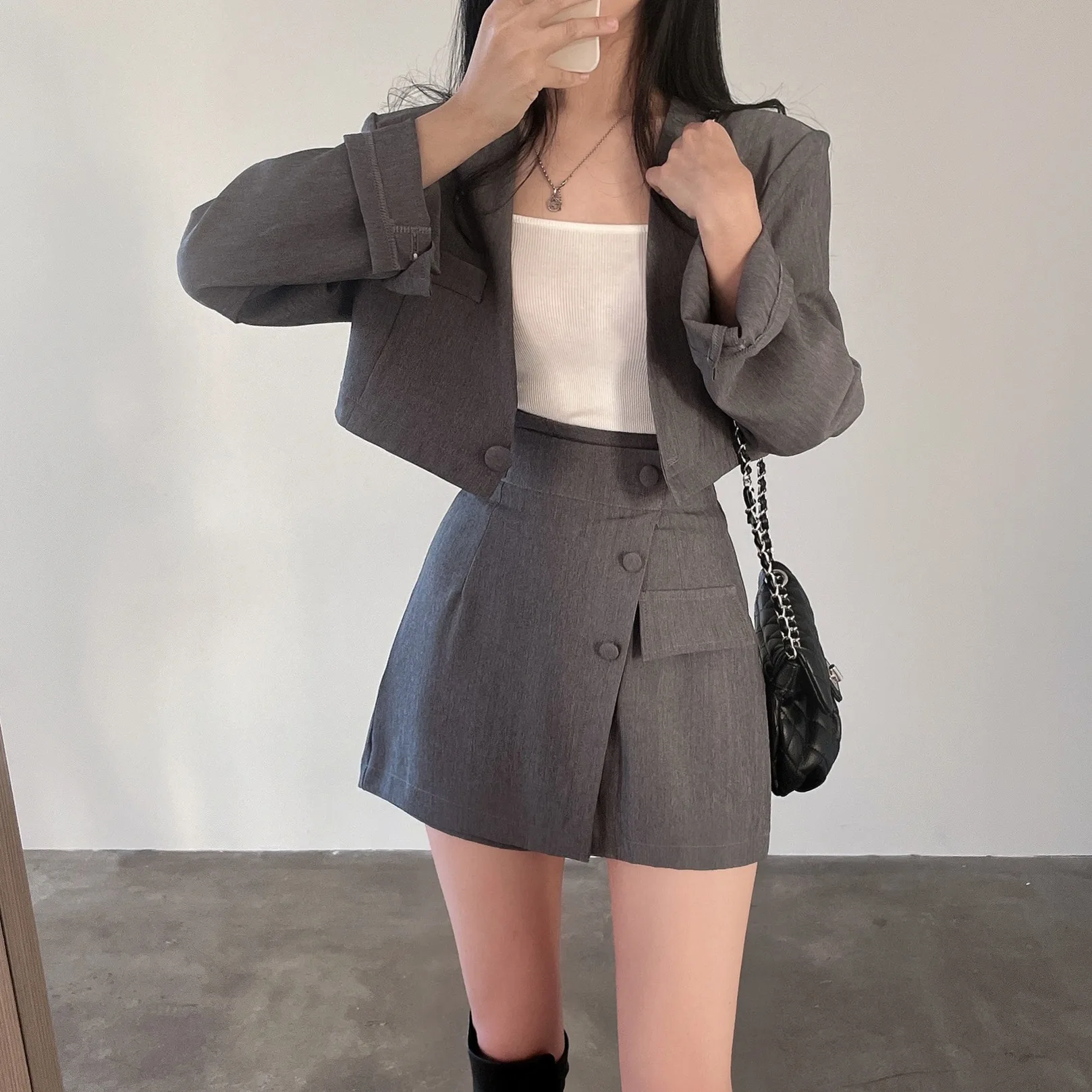 Chic Retro Summer Long Sve Or Suit Jaet Vita alta Slim Fit f Gonna corpo Set Coreano Sle Donna Faion Capispalla