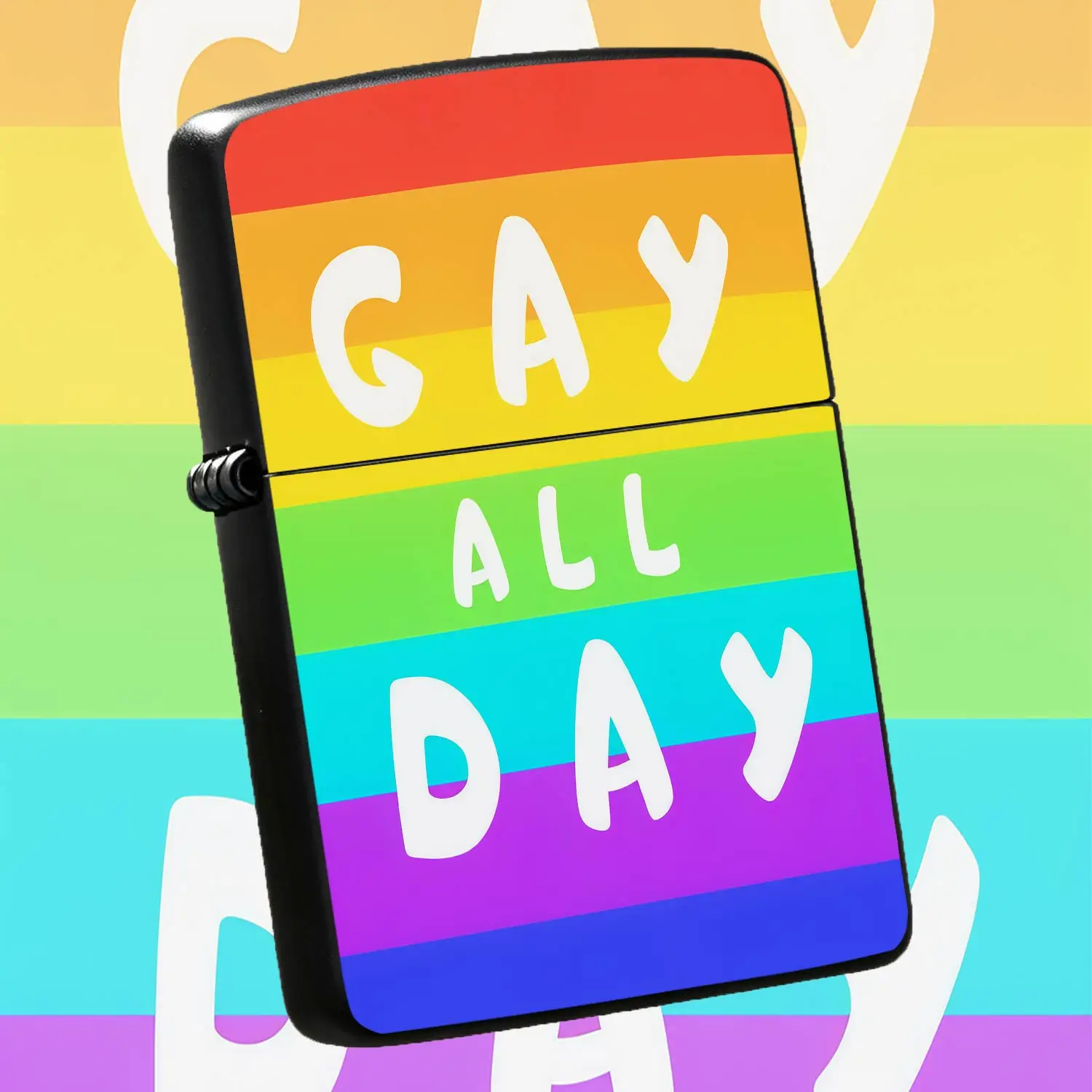 Stylish Rainbow Gay All Day Print Portable Lighter, Versatile Daily Use Accessory For Party Travel Home, Trendy Statement Pocket Gadget, Ideal Thoughtful Gift For Pride Events Gatherings And Everyday Scenarios A Humorous And Interesting Lig