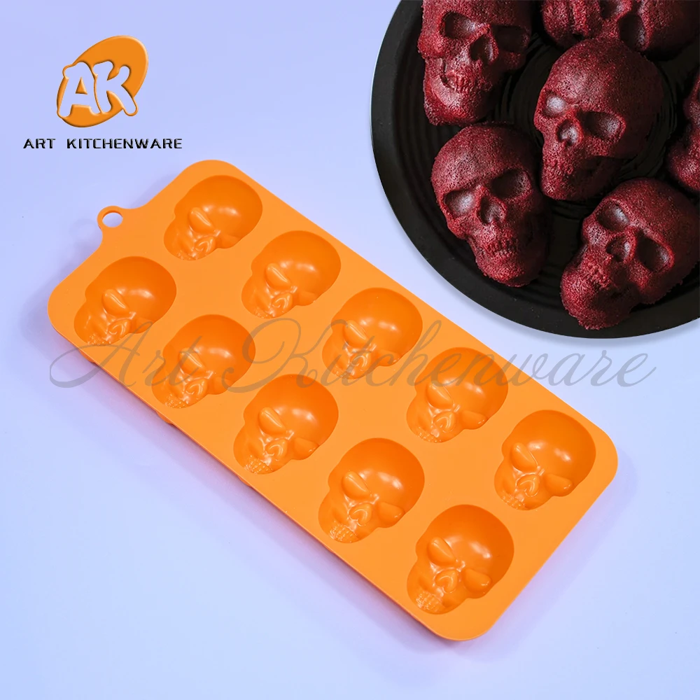 10 Holes Halloween Skull Chocolate Mold Candy Fondant Silicone Mould DIY Creative Resin Clay Mould Cake Decorating Tool Bakeware