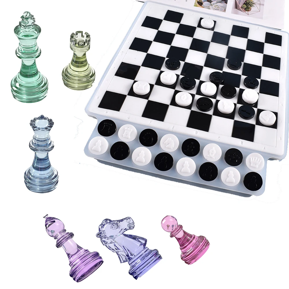 International Chess Checkerboard UV Crystal Epoxy Mold Chess Pieces Silicone Mould DIY Crafts Jewelry Home Decorations Casting