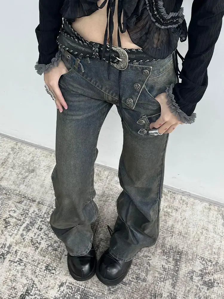 

2026 Spring Women American Vintage Y2K Washed Distressed Jeans Slim Fit Flared Pants High Waist Extended Length Denim Trousers
