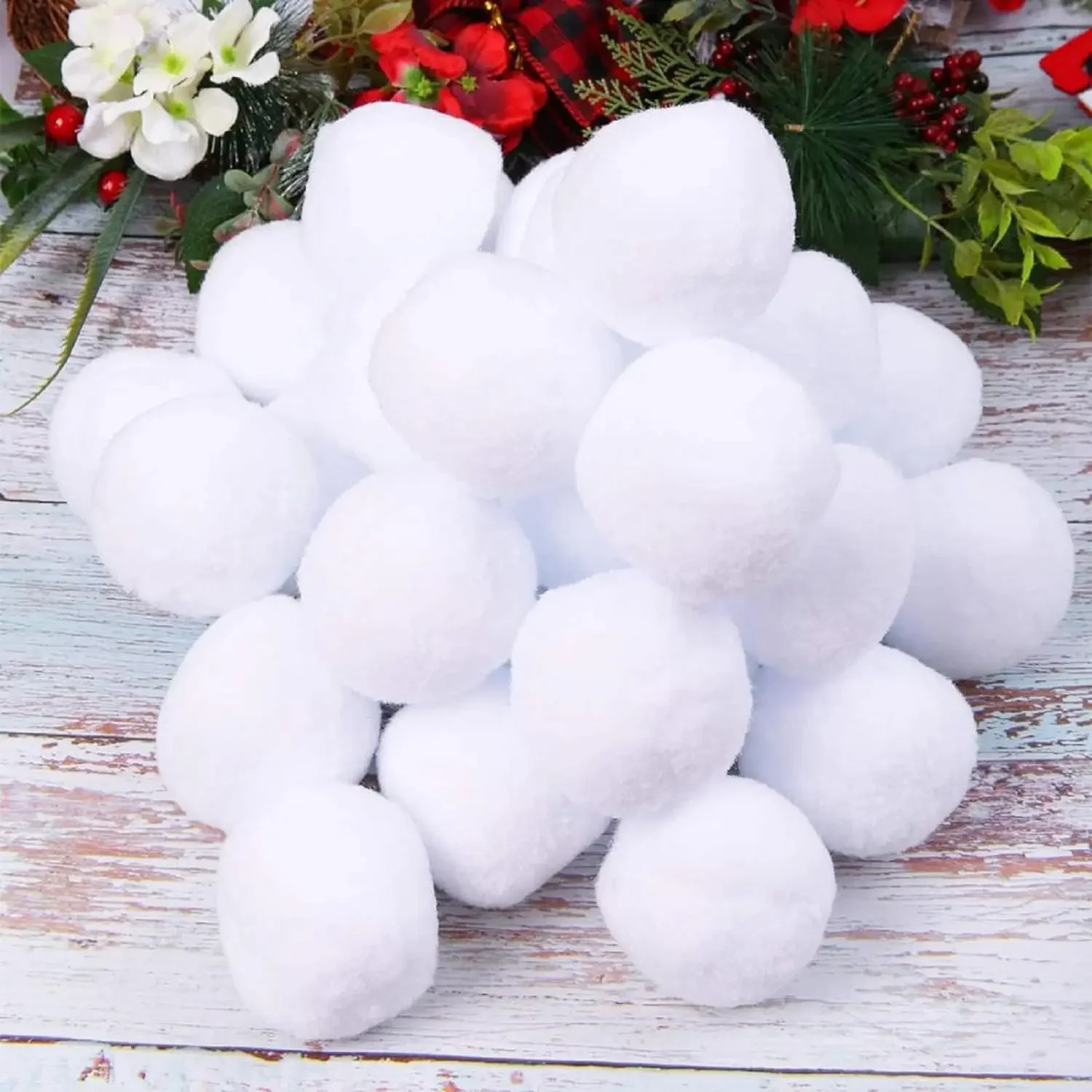 1-100Pcs Indoor Fake Snow Balls Realistic Christmas White Soft Pompom Ball DIY Xmas Tree Ornaments Kids Toy Fur Fight Ball 1-6cm