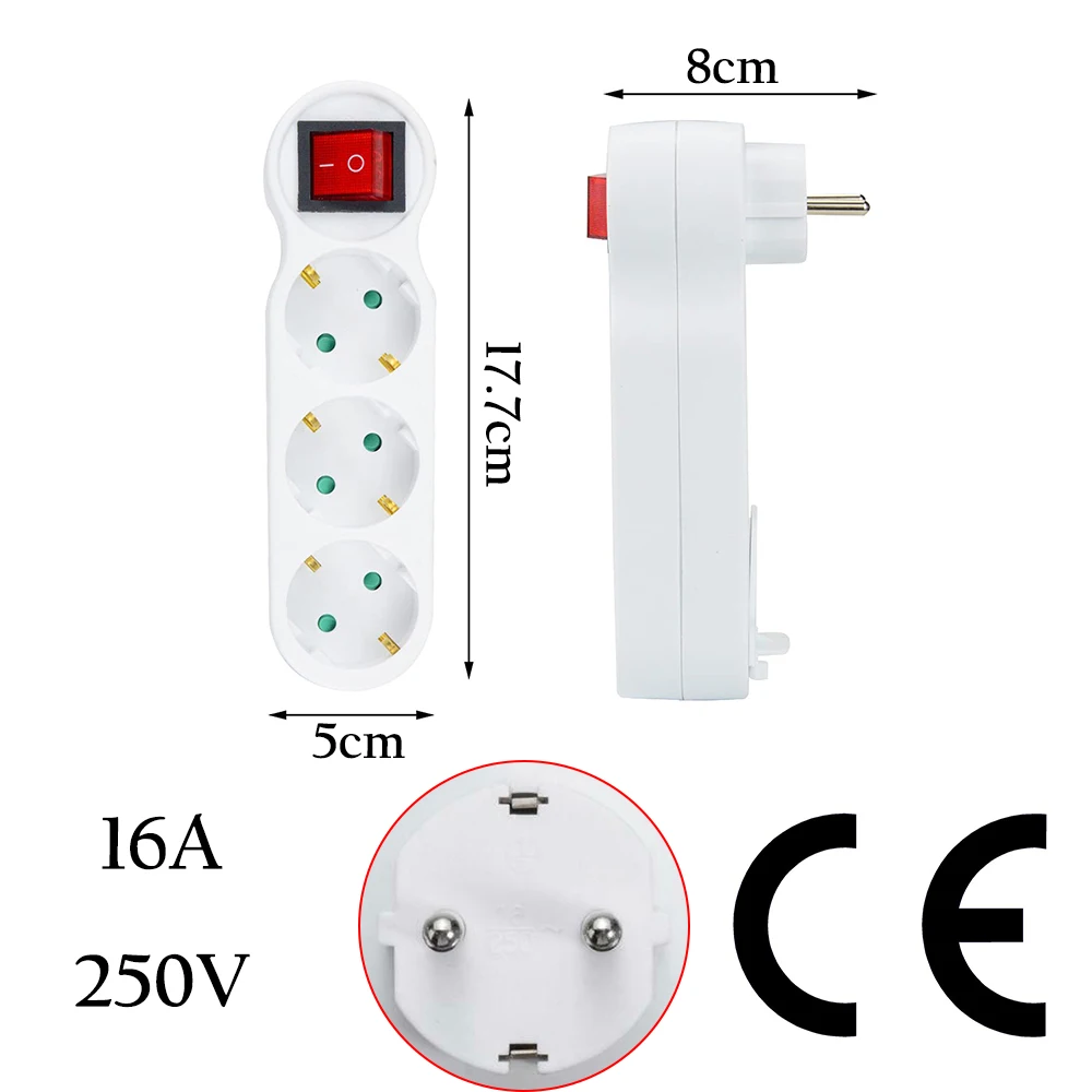 German Electrical Sockets With Switch 16A 250V EU Surface-Mounted 3500W Extensions Germany Standard Adapter Power Plug Strip