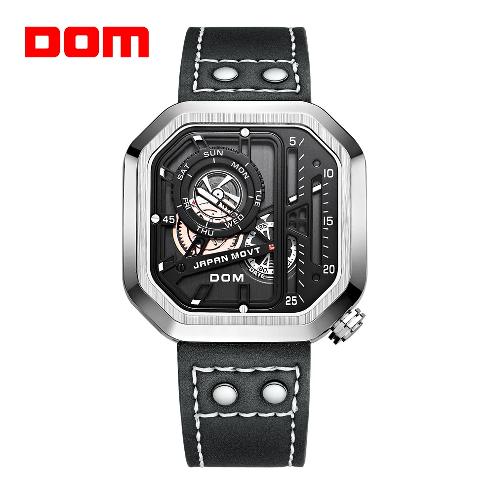 DOM WATCH MAN Fashion Creative Chronograph Calendar Quartz Skeleton Punk Wind Waterproof Men\'s Watch Free Shipping