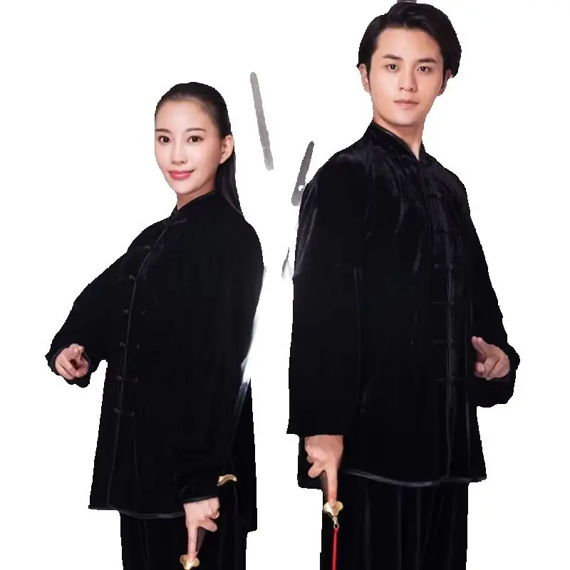 Chinese Style Unisex Velvet Autumn Winter Thickening Tai Chi Uniform Training Performance Clothing Suit