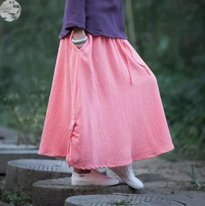 

Spring Summer women Comfortable cotton linen skirts,Elegant Ladies Slim Elastic Waist Skirt plus size vintage skirt