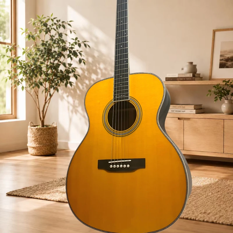 39 Inch OM28 Solid Spruce Top 6 Strings Acoustic Guitar Rosewood Back Sides Ebony Bridge Beginner Classic Gift Free Delivery
