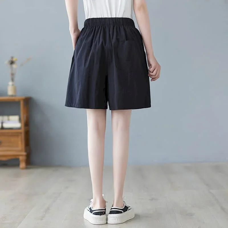 Pantaloncini di lino in cotone per donna Pantaloni casual in vita elastica con coulisse estiva Pantaloni larghi stile coreano vintage da donna