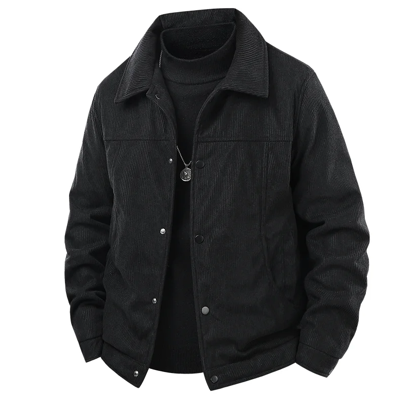 Men Corduroy Jacket Notch Lapel Solid Color Casual Business Coat