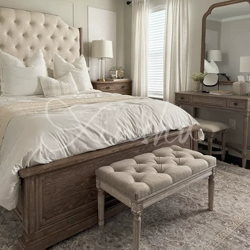 Country Style Solid Wood Bed 1.8m Double Bed for Master Bedroom Villa Home Furniture 1.5m Single Bed Retro Design High End