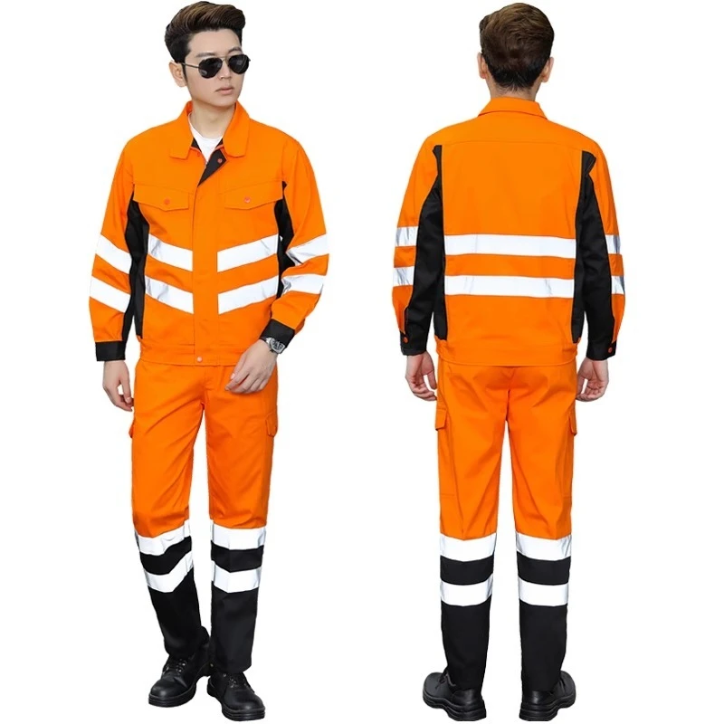 反射ストリップ作業服セットメンズ自動車修理耐摩耗性と汚れに強い工場保護服-hi-vis-スーツ