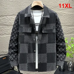 Plaid Denim Jacket Men Vintage Fashion Jean Jacket Plus Size 10XL 11XL Spring Autumn Cargo Denim Coat Male Big Size 10XL