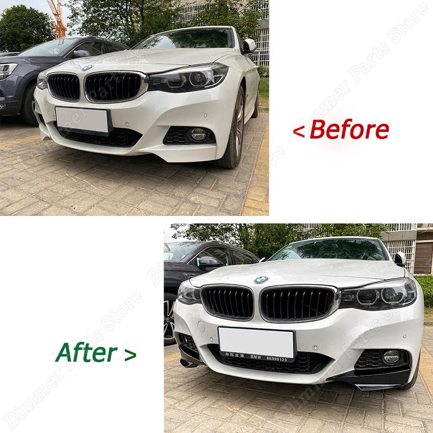 For BMW 3 Series GT F34 325d 328i 330d 335d 335i 2014-2019 Carbon Look 2Pcs Front Bumper Lip Splitters Aprons Flaps Bumper Trims