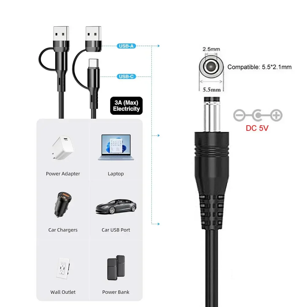 Cavo di alimentazione da USB/tipo C a cc 10 adattatore per spina cc cavo di ricarica di alimentazione per telefoni con altoparlanti Bluetooth