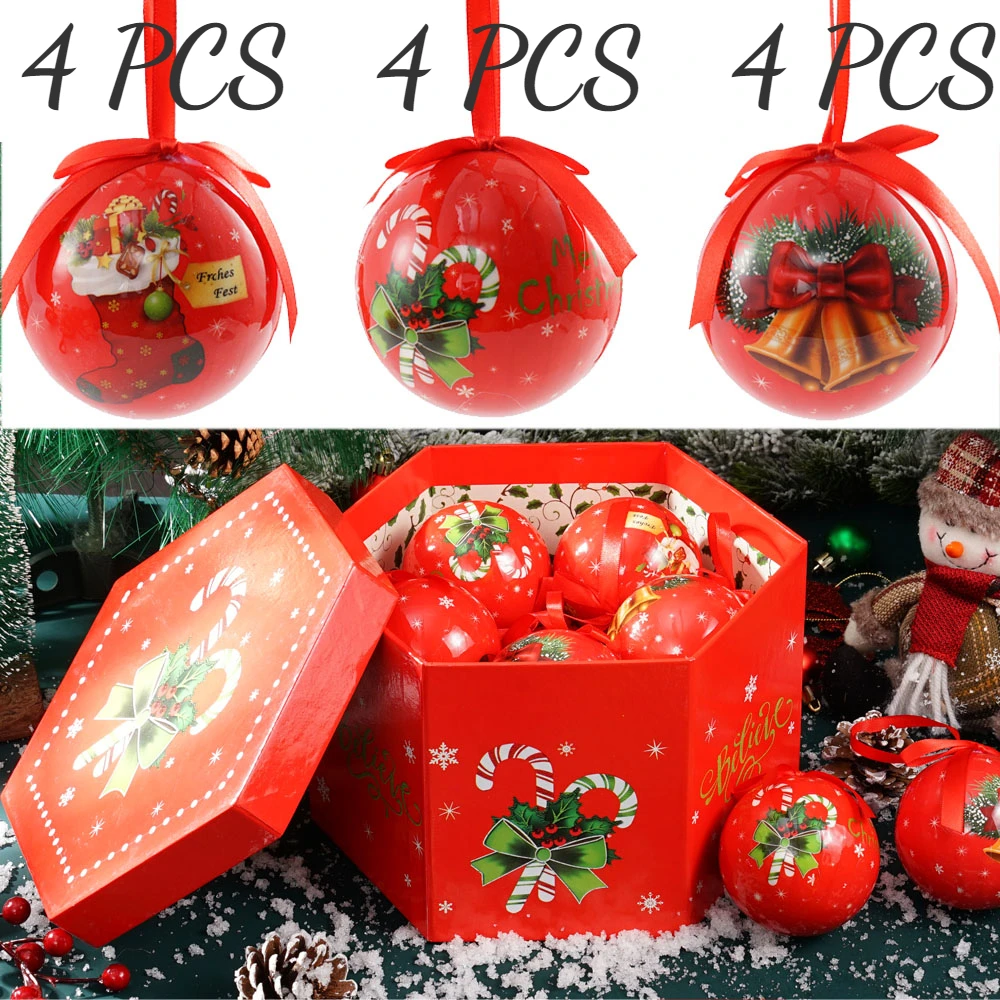 

14pc/Box Christmas Tree Ornaments Hanging Ball Red Stocking Crutch Bell Sticker Pattern for Holiday Party Decoration Foam Balls