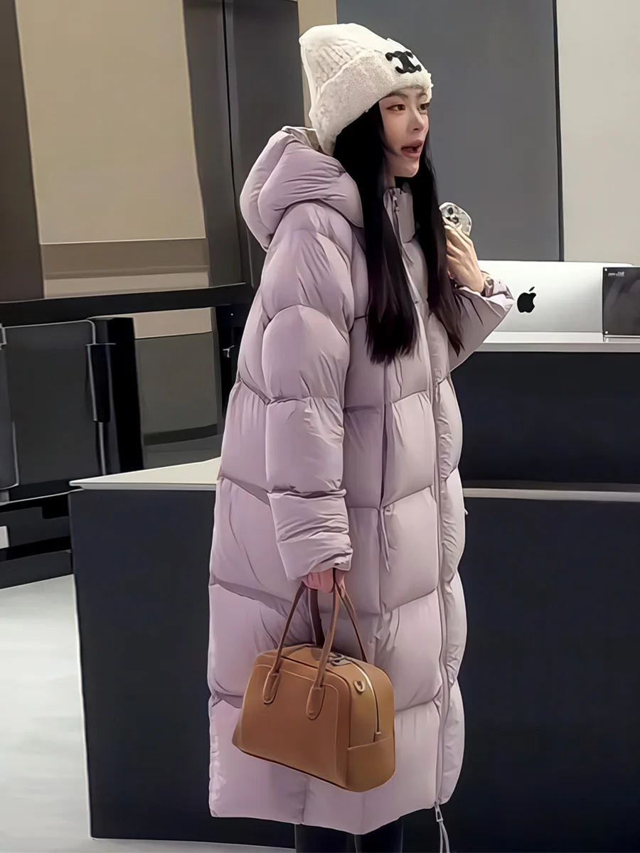 

Loose Long Women's down Jaet Purple Fce Hooded Knee-Length Thermal Outerwear Commute Sle Polyester Fiber