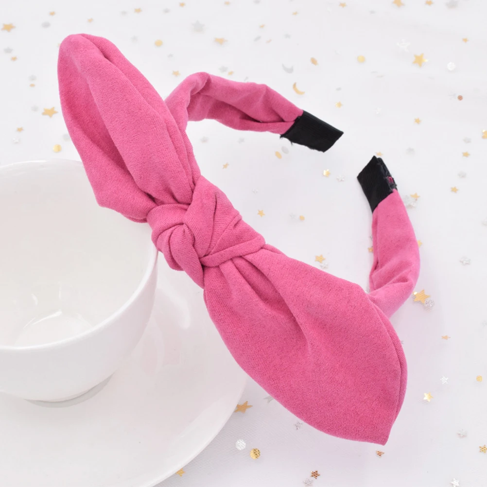 

6Pcs Distinctive Knot Bunny Ears Hair Hoops Wide Solid Color Headbands For Women Girls Daily Wear Decorations
