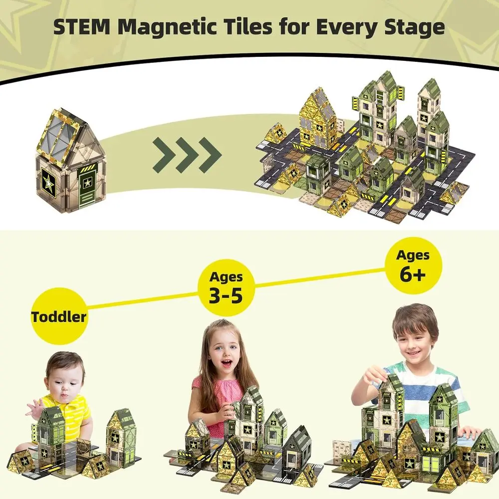 Blocchi militari magnetici GobiDex da 100 pezzi - Giocattoli da costruzione STEM per bambini 3+, set da gioco militare educativo, regalo di compleanno ideale per ragazzi