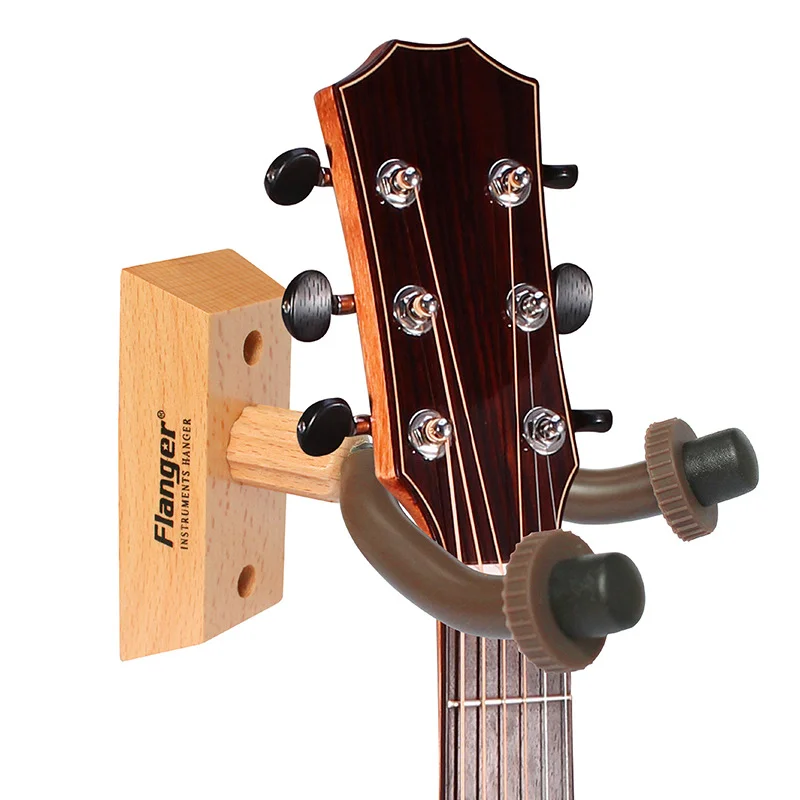 Flanger Wall Mount Ukulele Guitar Hanger Hook Ukelele Uke Stringed Instrument Holder Auto Grip System Rubber Cushion Wood Base