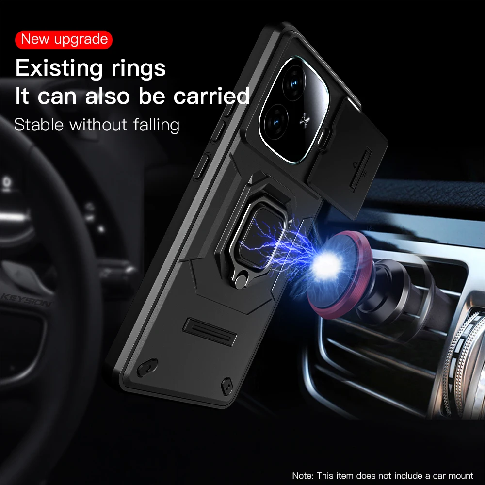 KEYSION Shockproof Case for IQOO Z9 5G Z9 Turbo Slide Push Pull Camera Lens Protection Ring Phone Cover for for IQOO Z9 Turbo 5G