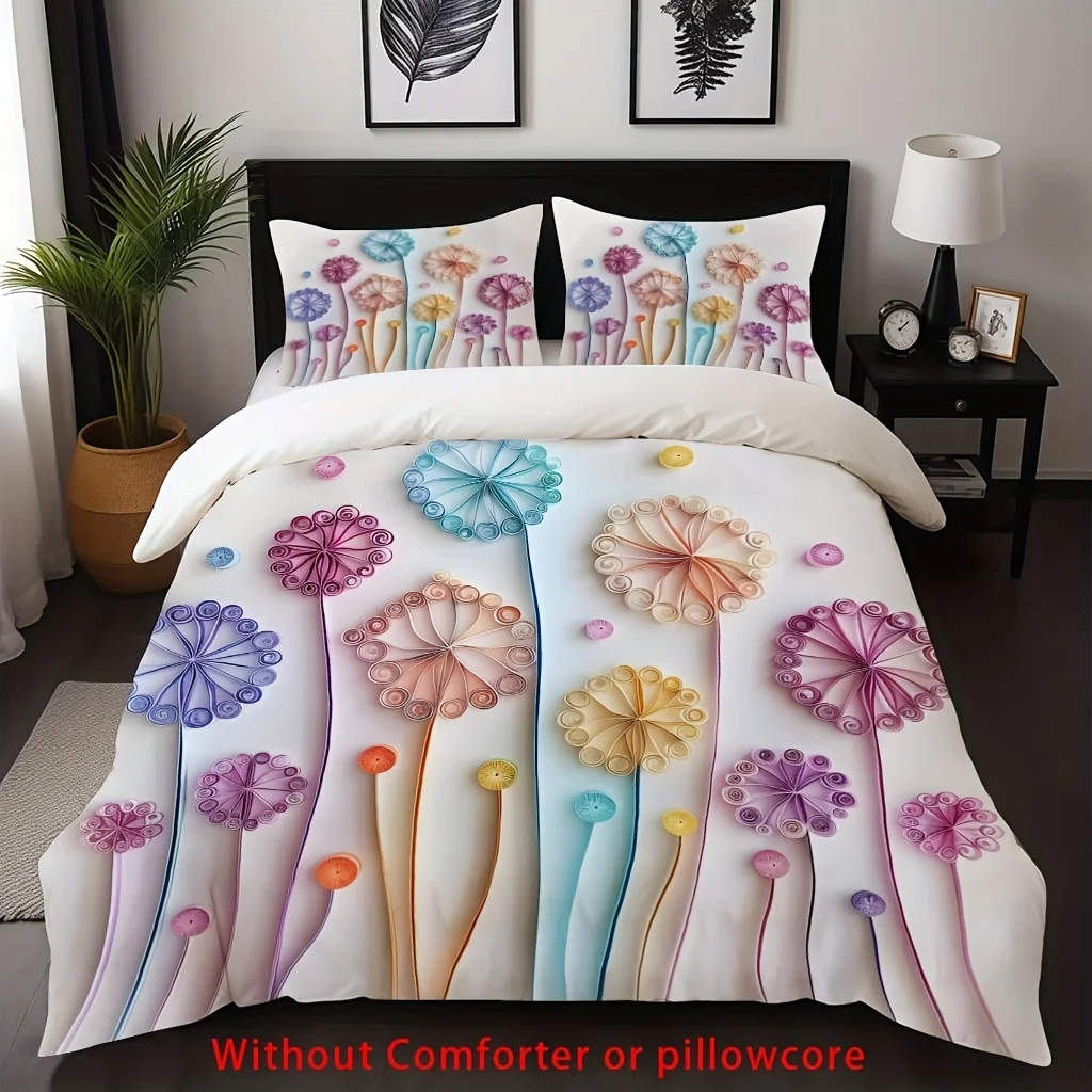

2/3pcs Colorful Flower Print Duvet Cover Set 1 Duvet Cover + 1/2 Pillowcase, Without Core 3D Fresh Art Flower Design Bedding Set