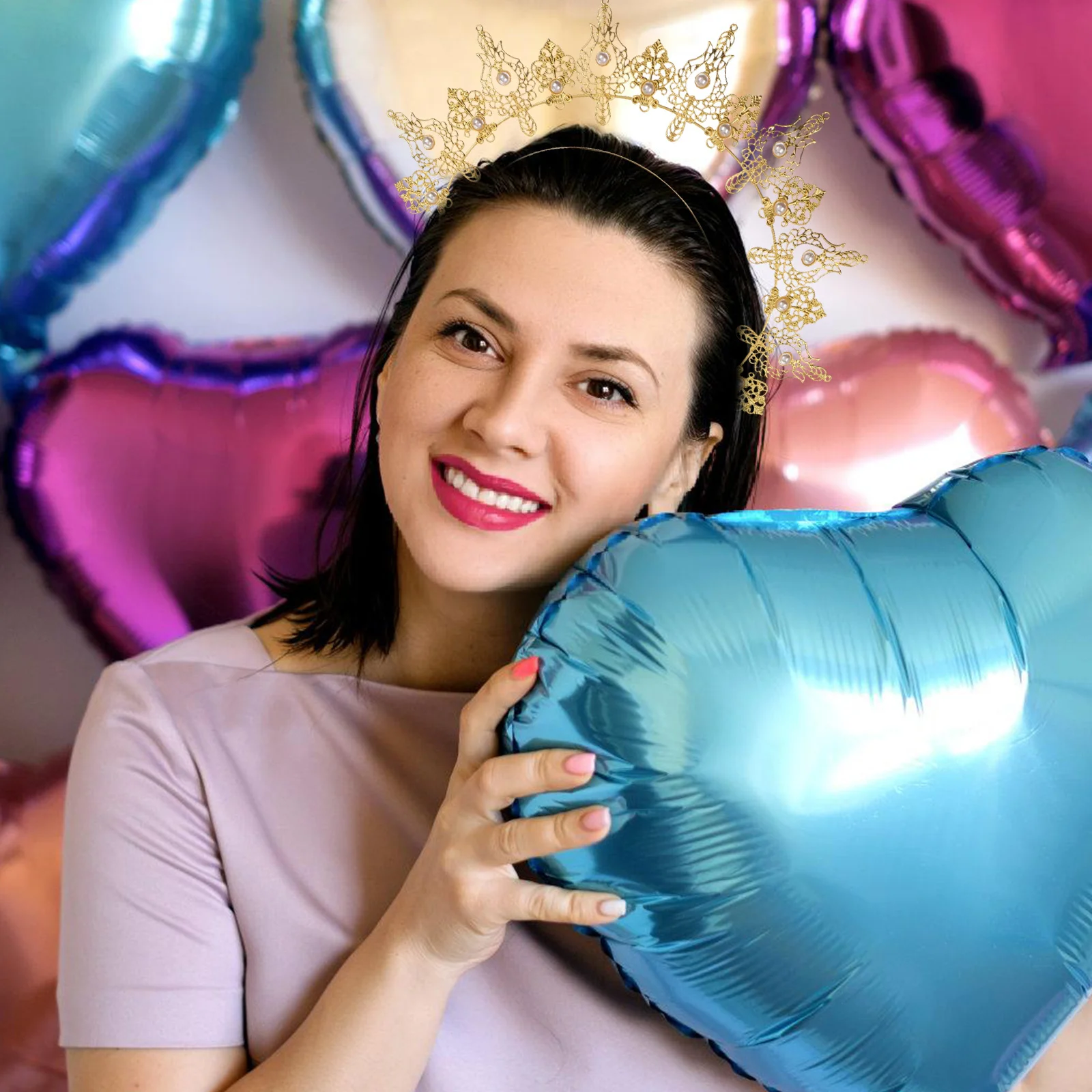 عصابة رأس على شكل تاج ذهبي، غطاء رأس للزفاف، إكسسوارات آلهة مزينة باللؤلؤ، إكسسوارات للشعر لمهرجان الزفاف والحفلات الراقصة #6