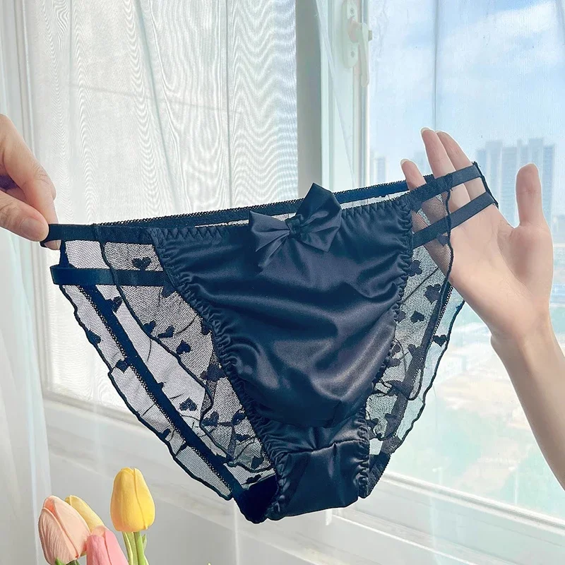 

Мужские трусы с кружевным бантом, сексуальное прозрачное сетчатое нижнее белье, трусики с низкой талией, мужские трусы