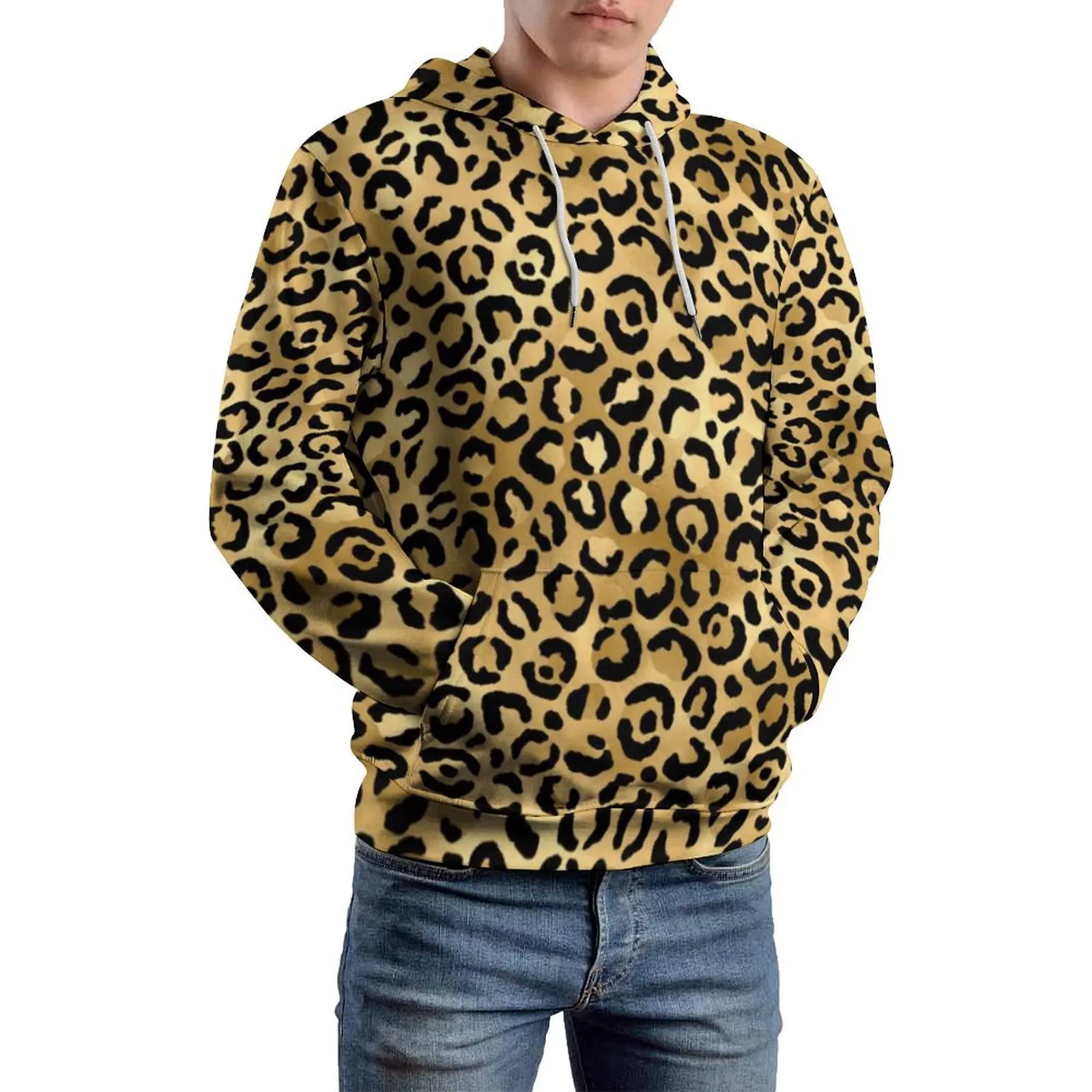 Black Gold Leopard Casual Hoodies Long Sleeve Cheetah Animal Aesthetic Hoodie Autumn Loose Printed Oversized Clothing