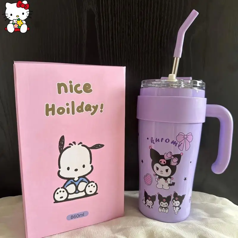 Ładny kreskówkowy kubek na wodę Hello Kitty Kuromi My Melody o dużej pojemności, przenośny kubek utrzymujący temperaturę, prezent na festiwal