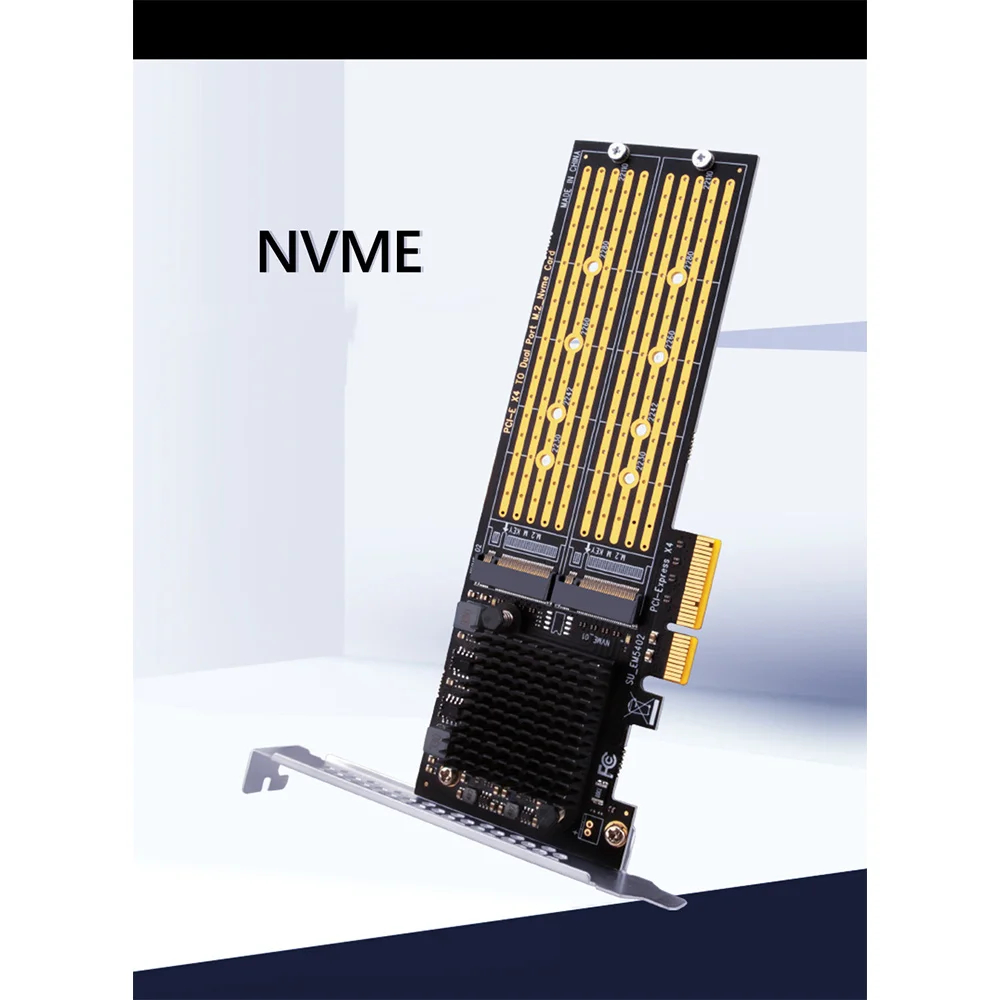 OUVU-SSU PCI-E X4 naar dubbele NVMe PCIe-adapter, M.2 NVMe SSD naar PCI-E X8/X16-kaart Ondersteuning M.2 (M-sleutel) NVMe SSD 22110/2280/2260/2242