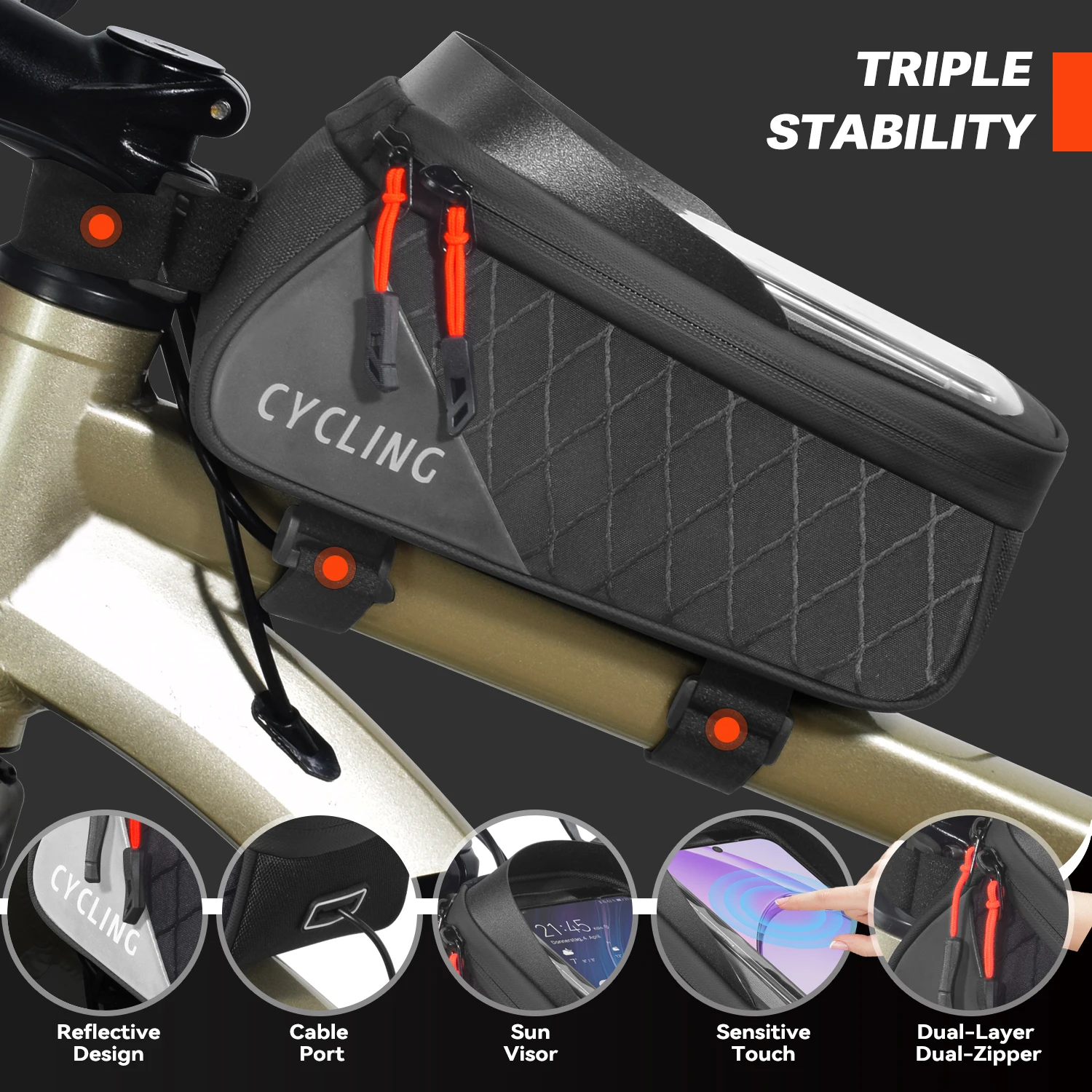 

Bicycle Bag Pipe Bag Front Beam Bag Waterproof Mountain Bike Front Bag Mobile Phone Bag Hanging Bag Riding Equipment