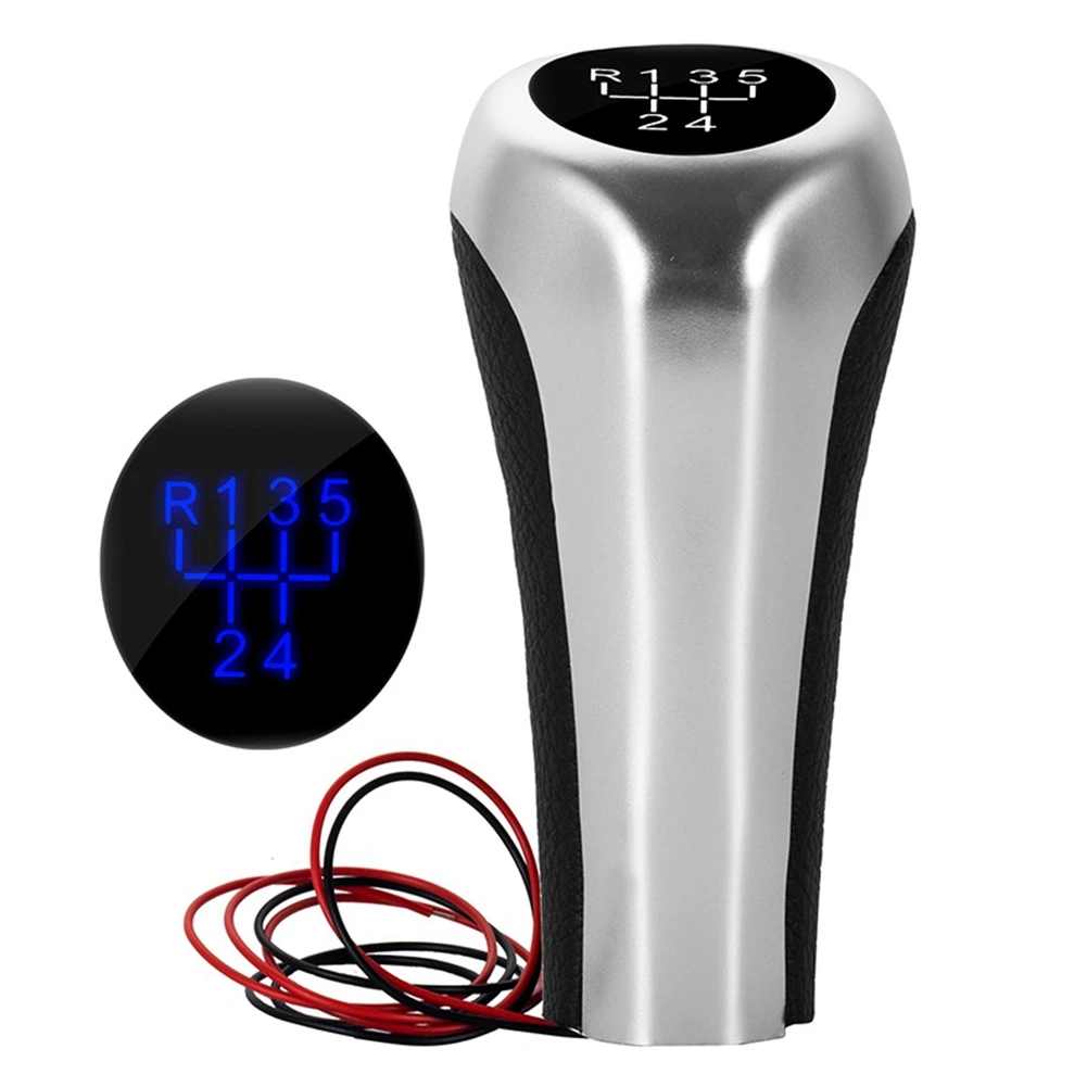 5 Speed Gear Shift Knob W/LED Blue Backlight Leather Shifter Lever Handle Gear Stick for E46 E90 E91 E92 X1 X3 X5