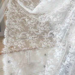 3 metri/lotto Off White francese tessuto di pizzo Chantilly, ciglia ricamo pizzo artigianale velo da sposa accessorio in pizzo larghezza 150 cm