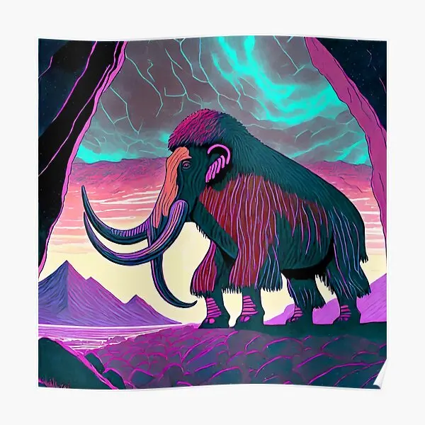 Woolly Mammoth Synthwave  Poster Art Modern Picture Mural Decor Room Funny Painting Decoration Wall Vintage Home Print No Frame