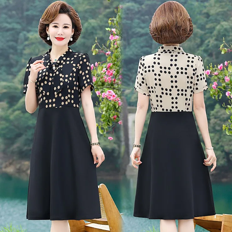 

Женское винтажное платье-миди в горошек, с коротким рукавом